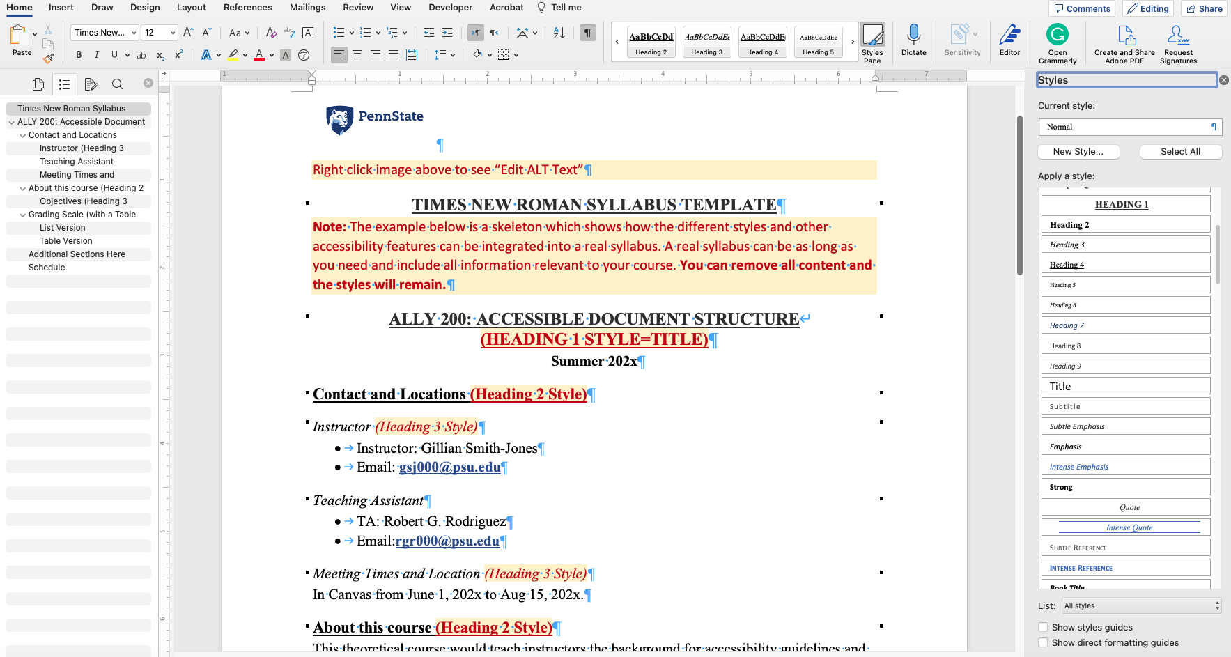 Syllabus file in Word with text in Times New Roman.