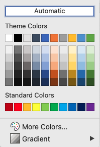 Color selection grid showing shades of gray, blue, orange, yellow and green.