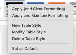 Table layout icon with dropdown menu