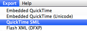 Selecting QuickTime SMIL from MovieCaptioner's Export menu