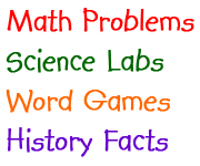 Color Coded Menu - red=math, green=science, orange=word games, purple=history