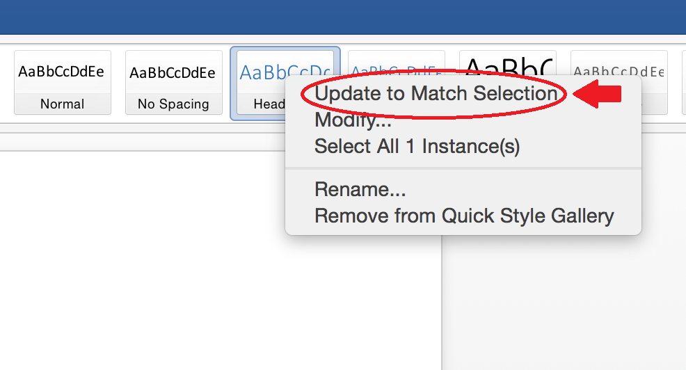imaginea word 2016 Pentru Mac Stiluri rapide modificare